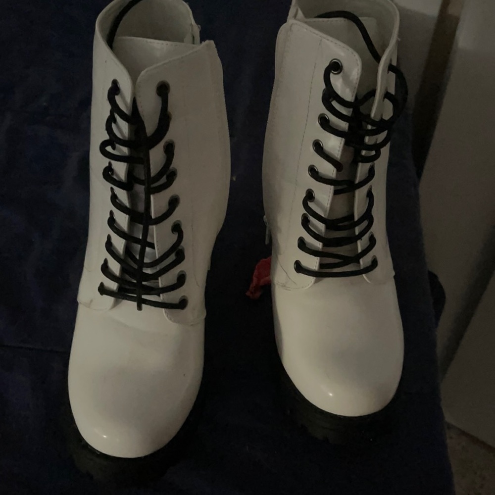 White heeled booties